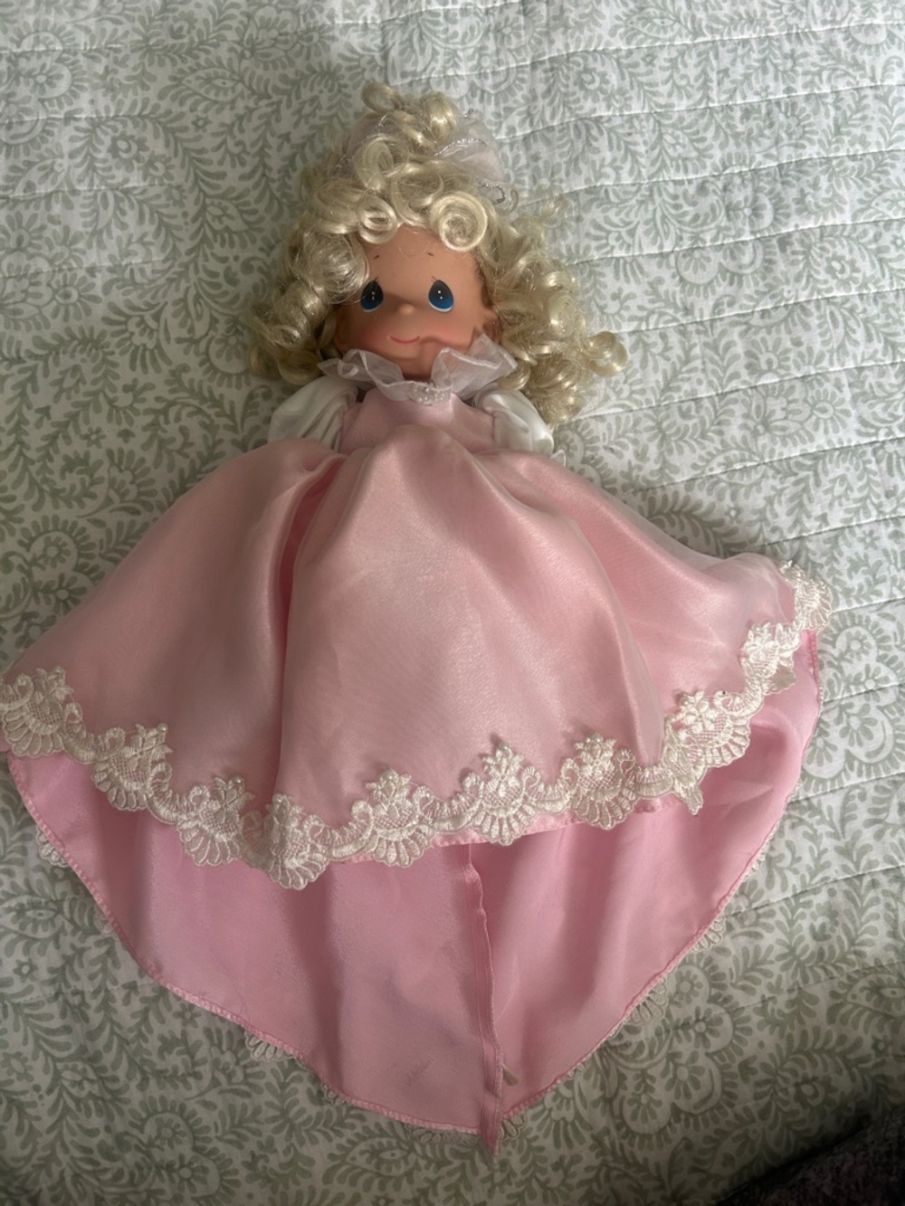 Blonde Curly Hair Pink precious moments doll